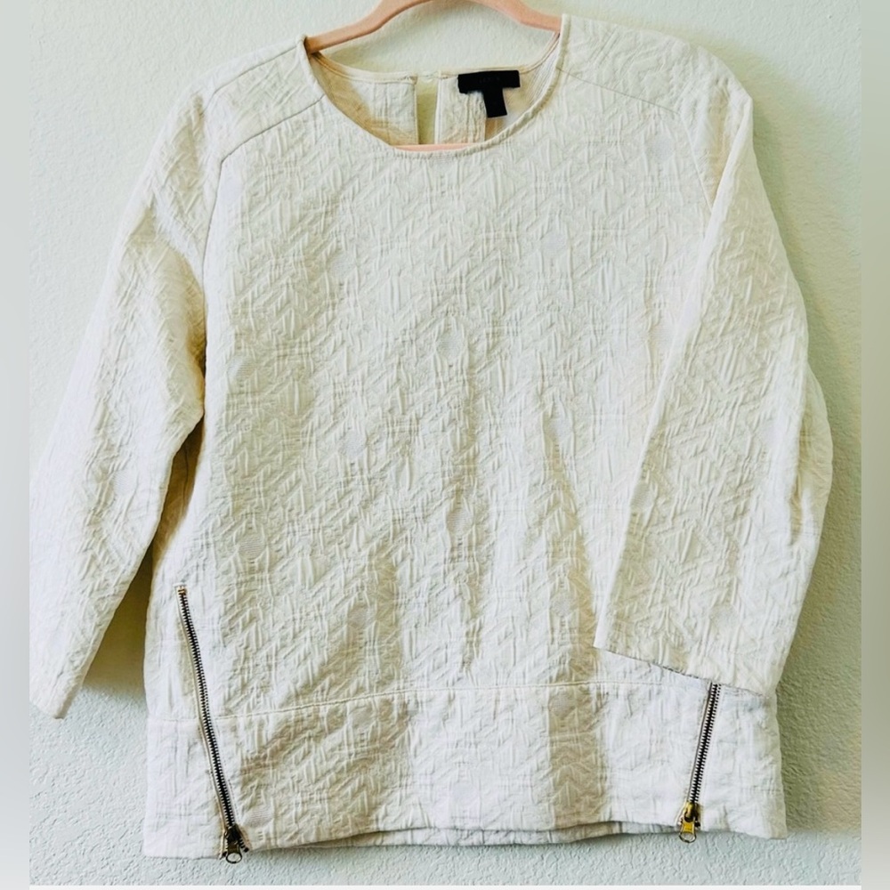 J.Crew Effortless Lagenlook Minimalist Matelassé Zip Top in‎ Ivory SZ 4